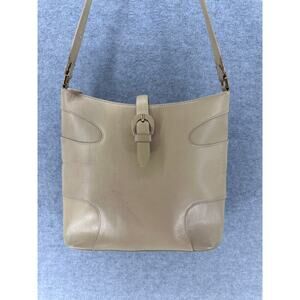 Vintage Etienne Aigner Cream Beige Leather Shoulder Bag Purse Brass Snap Buckle